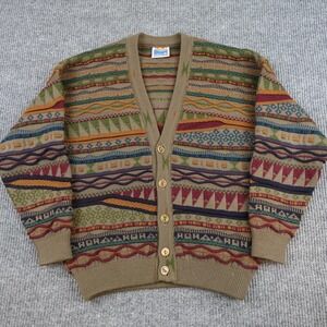 Aklanda Sweater Mens Medium Wool Knit Cardigan V Neck 3D Coogi Heavy